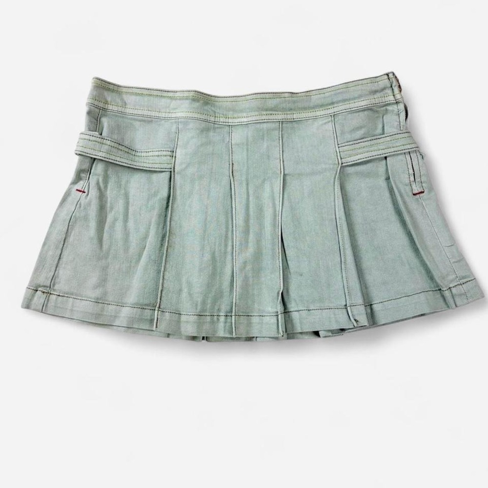 Deadstock Y2K pleated denim mini skirt small